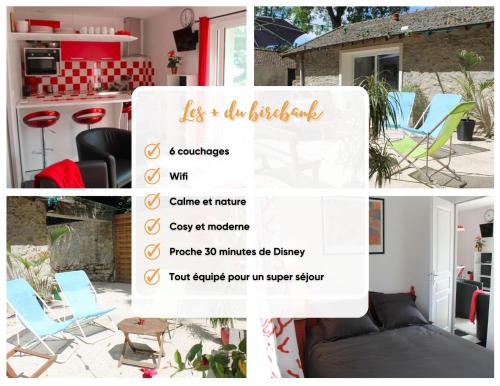 un collage de photos d'une maison avec un panneau dans l'établissement Birchbank Cottage - Disney 30min, à Coulommiers