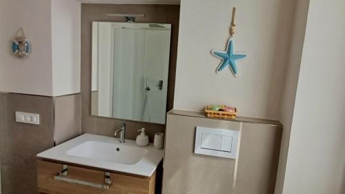 a bathroom with a sink and a mirror at Au Valún - Cà Megiana in Camporosso
