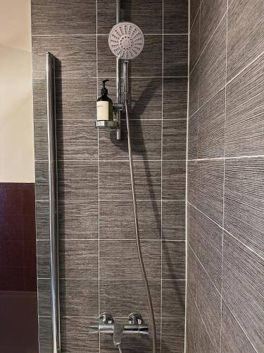 a shower with a shower head in a bathroom at Villa Noria in Kingston Bagpuze