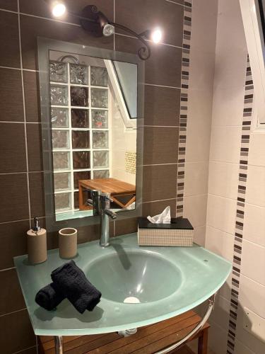 a bathroom with a sink and a mirror at Villa Mont Horizon in Saint-Pierre