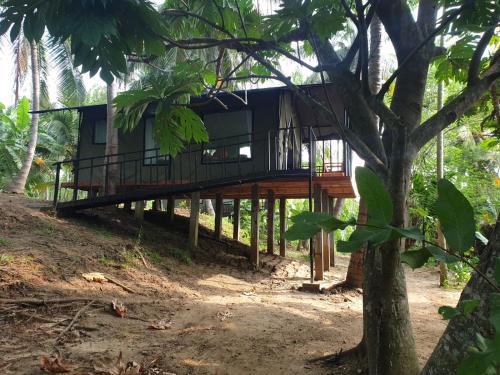 a tree house in the middle of a forest at coconut camp udawalawe in Dematapelessa