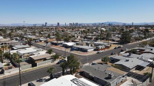 an aerial view of a city with buildings at Vegas Apt 8 Mins to The Strip - Free Parking in Las Vegas