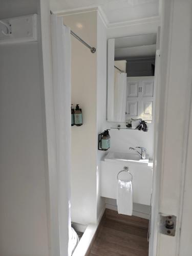 a bathroom with a sink and a mirror at Roselands Motel in Tauranga