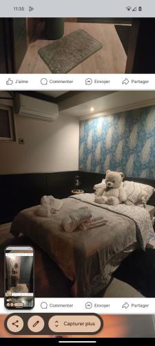 une chambre avec un lit avec des serviettes dessus dans l'établissement Ô bonheur du paon, à Arques