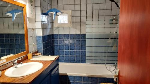 une salle de bain avec un lavabo et une douche dans l'établissement Jolie maison hauteur d'Antibes, à Antibes