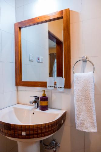 a bathroom with a sink and a mirror at Buffalo Villa in Boma la Ngombe