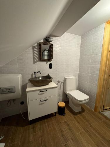 Koupelna v ubytování Siedlisko Stara Poczta Podlasie z jacuzzi i dużym ogrodem
