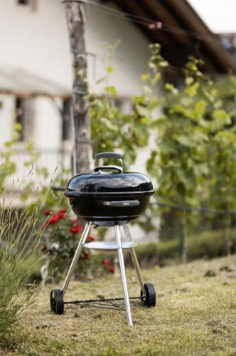 a grill sitting in the grass in a yard at Apartments Hofgarten in Caldaro