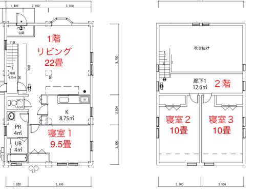a drawing and a plan of a house at 森の中の大型ログハウス最大16名可ペット同伴OkコテージLog in Nasu
