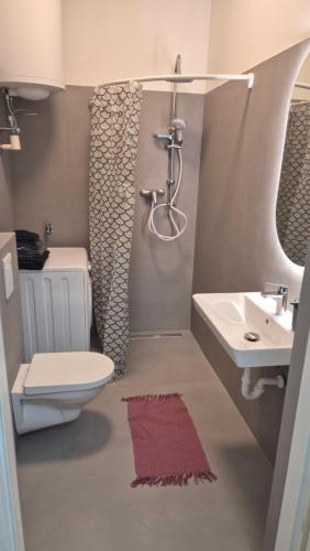 a bathroom with a toilet and a sink at Betterhome Apartments am Stadion I Free Parking I Self Check-in in Graz