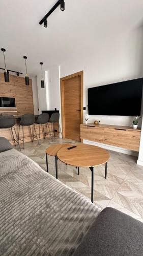 a living room with a large flat screen tv at Apartment Holiday La Mata in La Mata