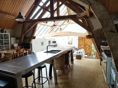 - une cuisine avec un grand comptoir dans une pièce dans l'établissement Gîte Le Clos de Miribel, à Givry