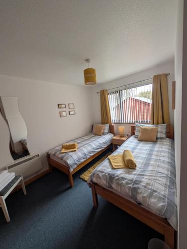 a bedroom with two beds and a window at 8 Jib Park, Orkney Islands in Finstown