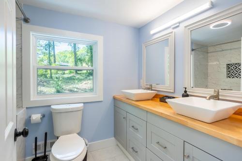 a bathroom with a toilet and a sink and a window at spacious 3 Bedroom 15 mins from Atlanta in Decatur