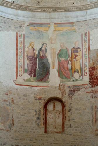 a painting on the side of a wall in a building at Hotel Charleston in Spoleto