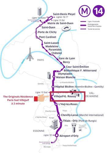a map of the proposed subwayroute for the paris metro at The Originals Résidence Paris Sud Villejuif in Villejuif