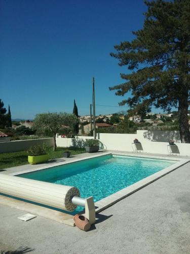 - une piscine avec un grand objet à côté dans l'établissement La Sarriette Provençale, à Caumont-sur-Durance