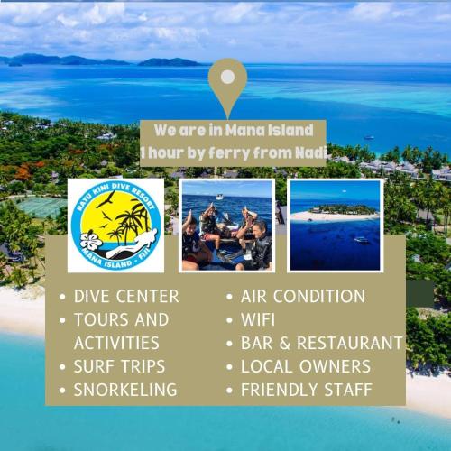 a collage of photos of the beach and the ocean at Ratu Kini Dive & Stay in Mana Island