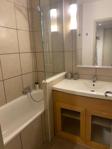 une salle de bain avec une baignoire, un lavabo et une douche dans l'établissement Havre de paix à Flaine, à Arâches-la-Frasse