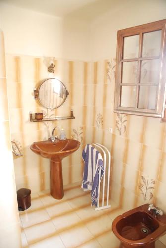 une salle de bain avec un lavabo et un miroir dans l'établissement Le Jardin d'Auguste, à Roussillon