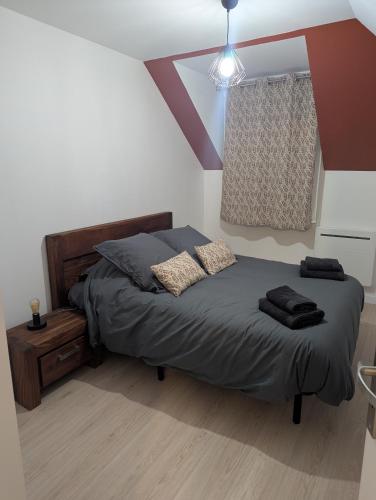 une chambre avec un lit et une fenêtre dans une pièce dans l'établissement Gîte de l'Orangerie, à Émerainville