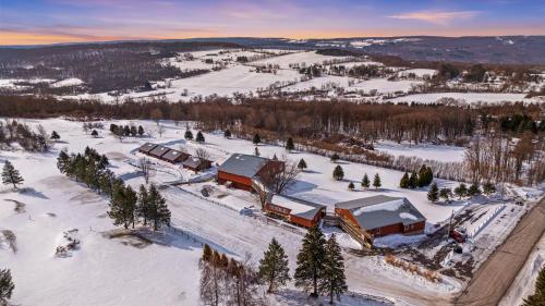 an aerial view of a ski lodge in the snow at The View Boutique Hotel Suites in Tully