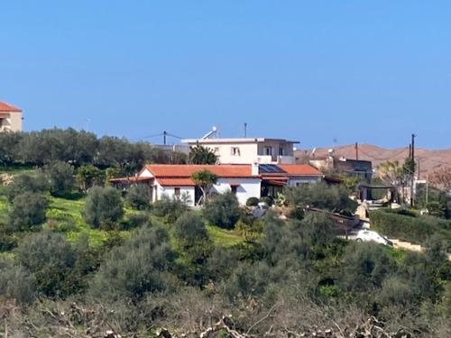 a house in the middle of a field with trees at Villa Batsheva in Roumelí