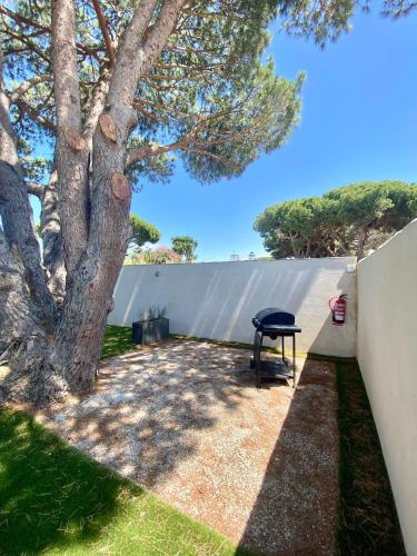a picnic table next to a tree in a yard at Novoecosuites, descansa en el lugar de tus sueños in Chiclana de la Frontera