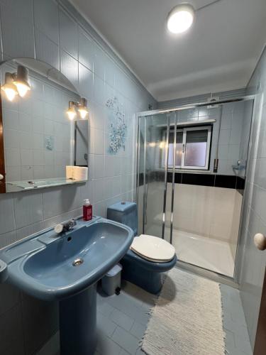 a bathroom with a sink and a toilet and a shower at House Mariona in Caminha