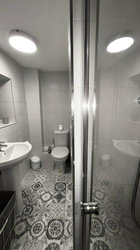 a bathroom with a shower and a toilet and a sink at On Yarm High Street Great for Couples Families and Business Travel in Yarm