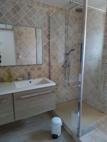une salle de bain avec un lavabo et une douche dans l'établissement Villa L'Audaline, à Roquebrune-sur Argens