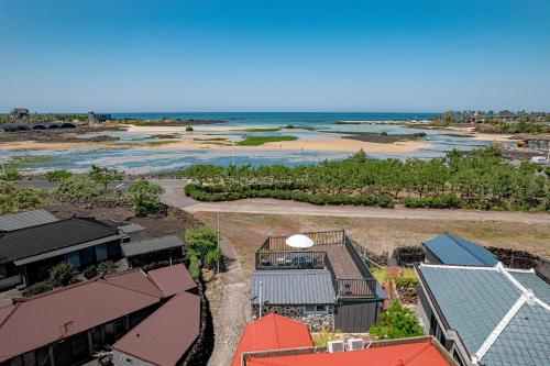 an aerial view of a beach and the ocean at 신흥부부공간b동 in Jeju