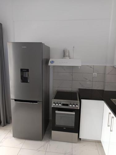 Kuchyň nebo kuchyňský kout v ubytování Kalymnos Platy Gialos Mousellis Makis Apartments