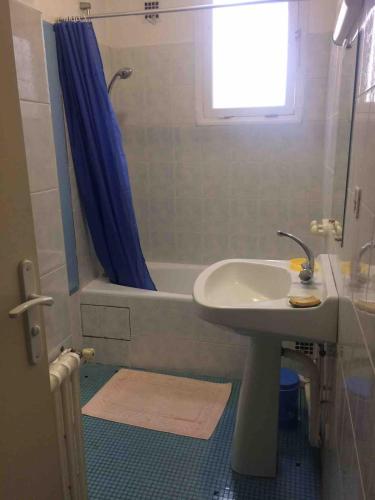 une salle de bain avec un lavabo, une douche et une baignoire dans l'établissement Very nice T3 near downtown Tarbes Marcadieu, à Tarbes