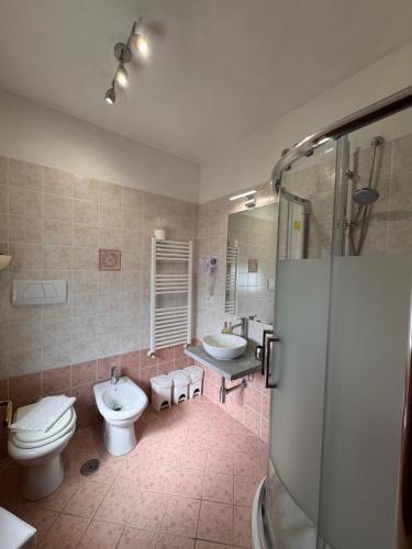 a bathroom with a toilet and a sink and a shower at Villa Verde 2 in Guidonia