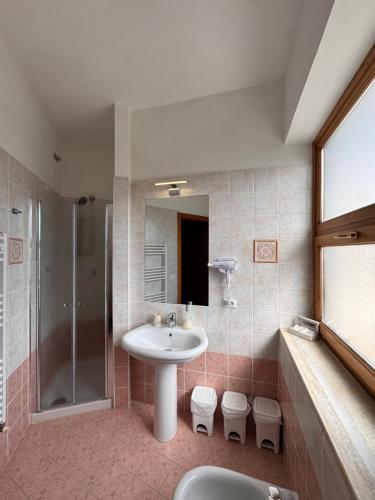 a bathroom with a sink and a shower at Villa Verde 2 in Guidonia