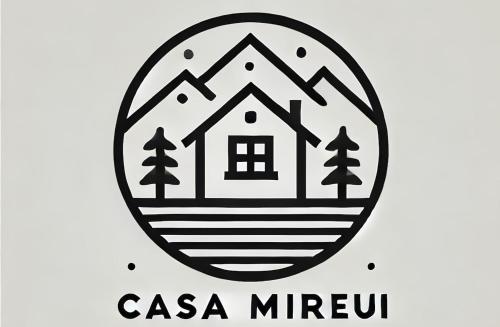 a black and white logo of a house in a circle at Casa Mireui in Miroglio