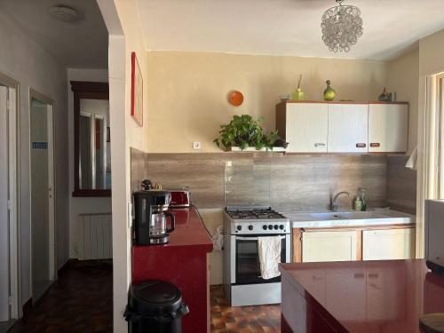 a kitchen with a stove and a sink in it at Maison charmante avec vue sur la mer, Olmeto + Cheminée in Olmeto