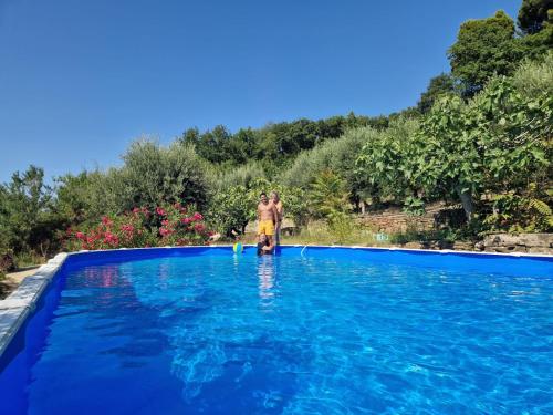 a man standing in a swimming pool at Dimora Acqua del Fico in Castellabate