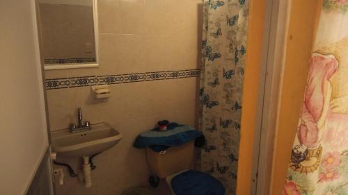 a small bathroom with a sink and a toilet at Casa Ana Liz in Oaxaca City
