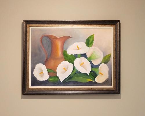 a painting of a vase with flowers on a wall at Blend Coliving One - 2b in Ribeirão Preto