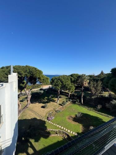 an aerial view of a park with trees and a building at HalCyon-On the blue in Nea Makri