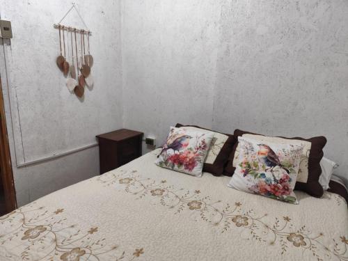 a bedroom with a bed with two pillows at Flor Austral in Chile Chico