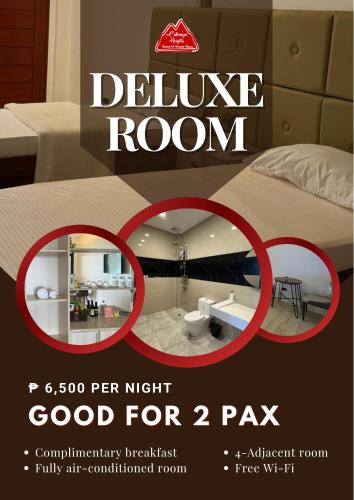 a poster for a bathroom room with a bed and a mirror at De Luxe in Talahib