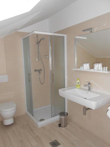 a bathroom with a shower and a sink at Villa Kristina in Rovinj
