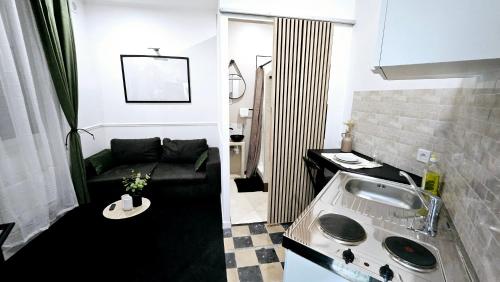 Elle comprend un petit salon doté d'un canapé et d'un lavabo. dans l'établissement Studio Le Petit Valenciennois, à Valenciennes