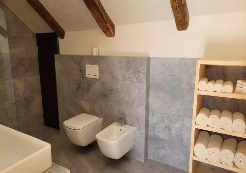 a bathroom with a toilet and a sink at Hoamisch in Malles Venosta