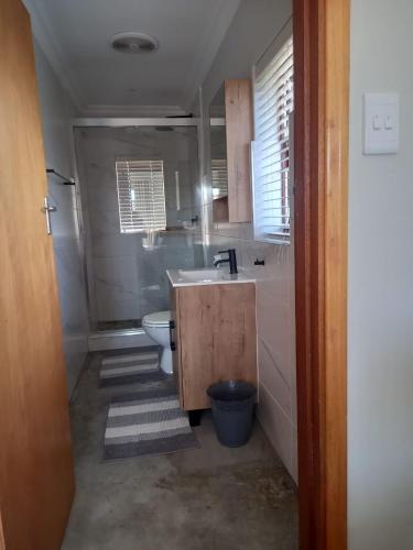 a bathroom with a sink and a toilet at Tog Wat Villa Marie in Hartenbos