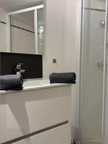 une salle de bain avec un lavabo et un miroir dans l'établissement Le Cosy Terreaux, à Lyon
