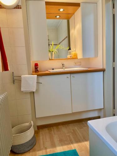 a bathroom with a sink and a mirror at Ju-Jolie in Bruges